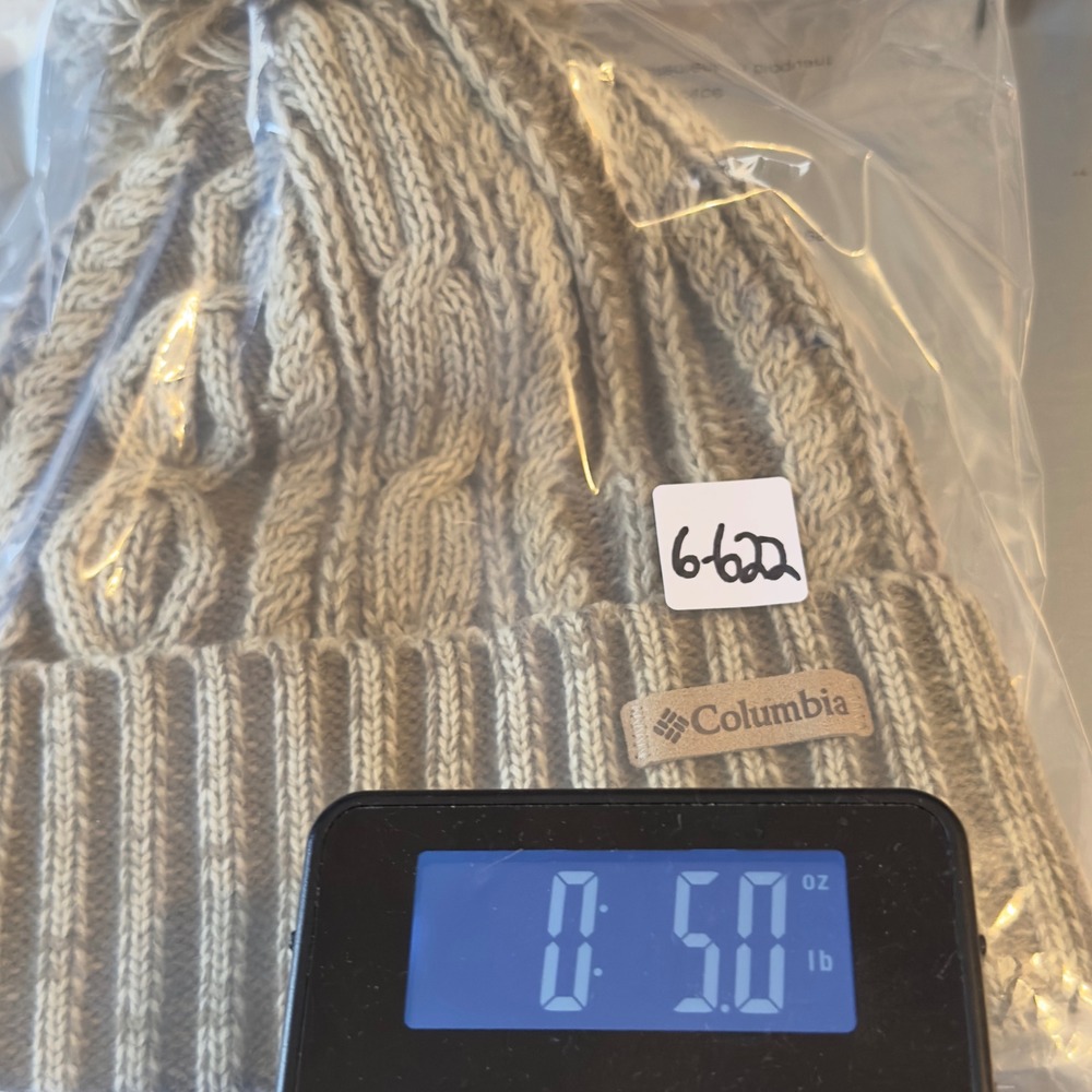 Columbia Women's Cable Knit Beanie Hat Tan Beige Pom Fleece Lined OS - Picture 5 of 5